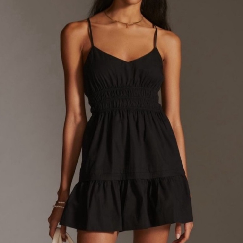 Anthropologie Black Mini Sundress with Spaghetti Straps